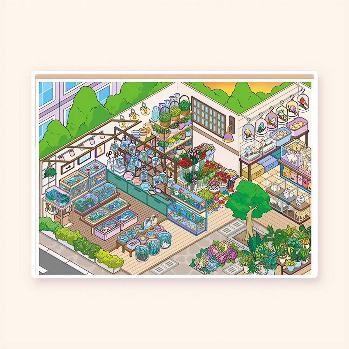 Flower Market Corner after: finished sticker scene