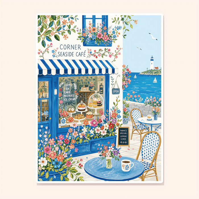 Corner Seaside Café finished scene, included in Classic Set: Blossom Journeys
