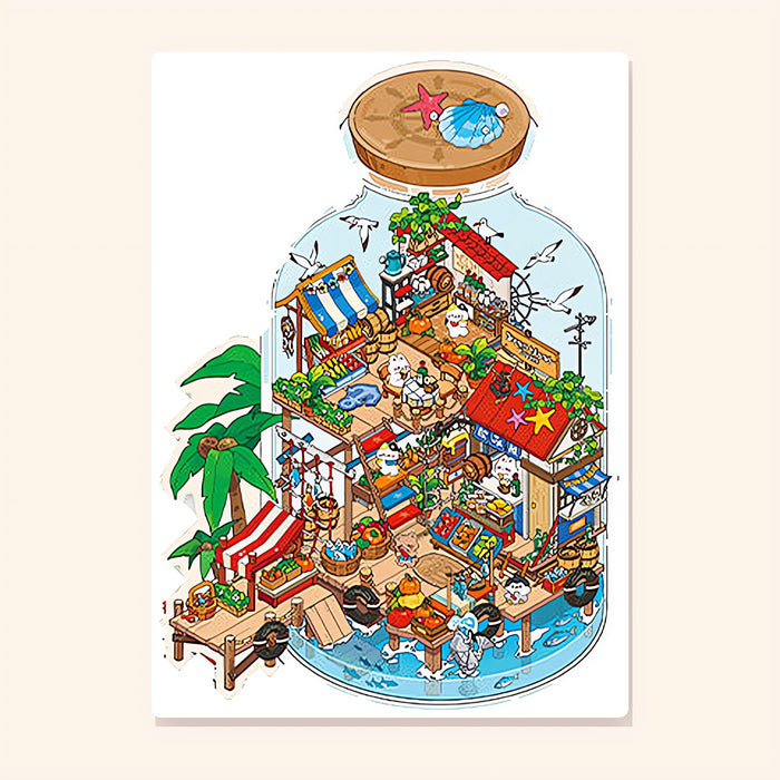 Seaside Pier Market finished scene, included in Classic Set: Bottled Worlds
