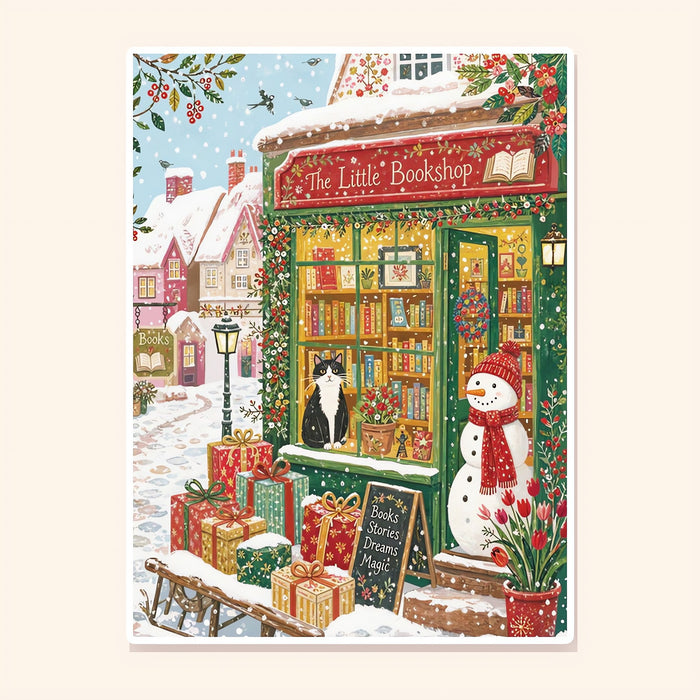 Snowy Little Bookshop finished scene, included in Classic Set: Blossom Journeys